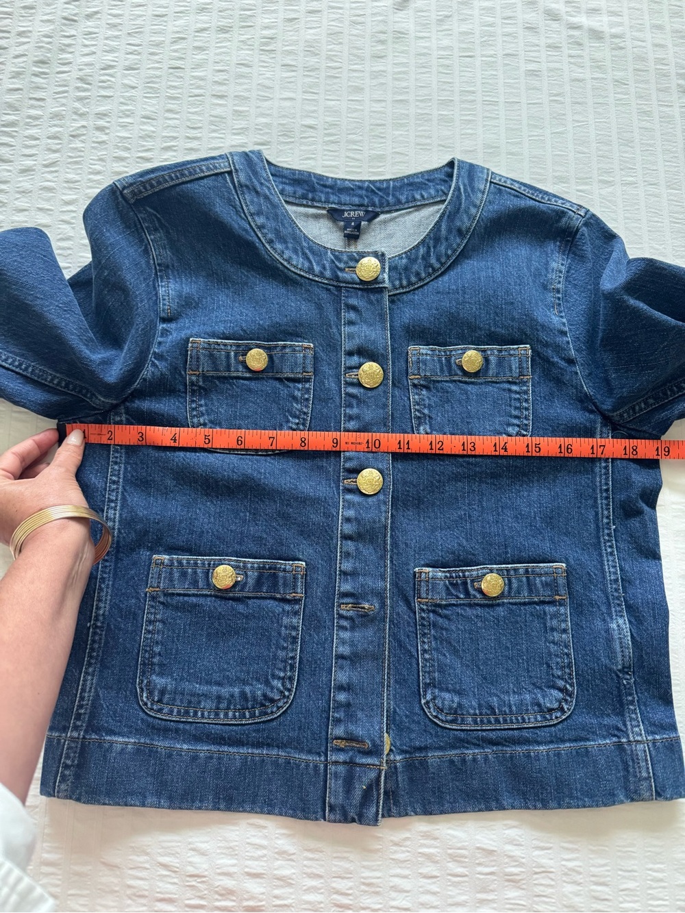 J. Crew Factory Dark Blue Denim Jean Jacket with Gold Buttons - Picture 4 of 5